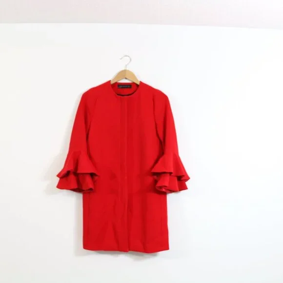 *Zara Red Coat with Ruffle Sleeve - Picture 3 of 7